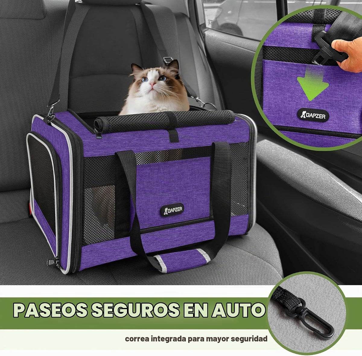 GAPZER - Transportador de mascotas para gatos de 18 x 11 x 11 pulga...