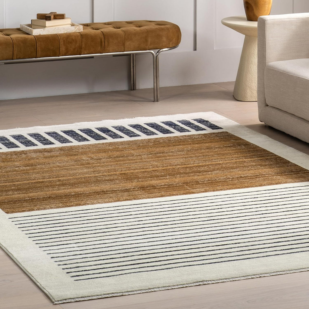 nuLOOM Fringed Performance Keeva Beige\/Marfil, 8' Cuadrada, Ab...