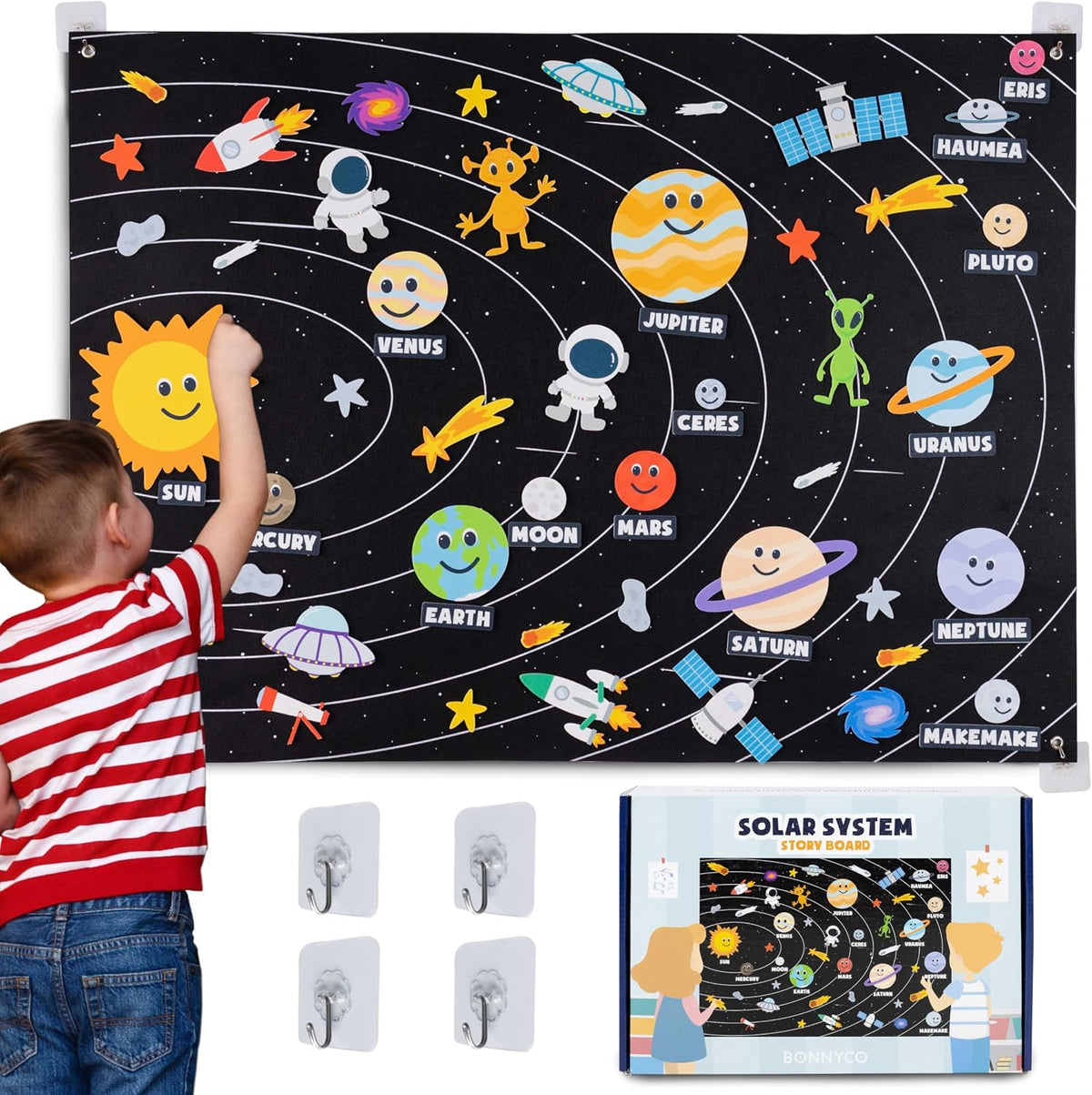 BONNYCO Sistema Solar para Niños Juguetes con 61 Figuras de Fieltro...