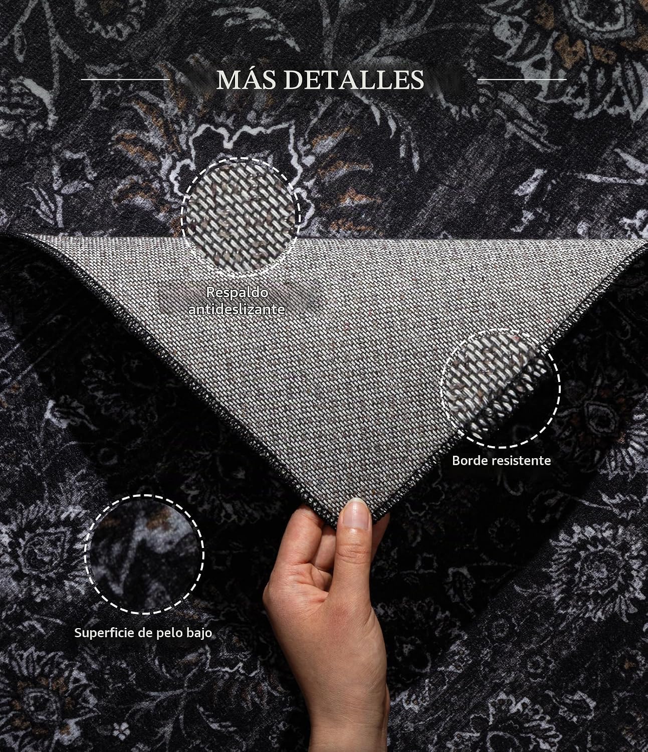 YIHOUSE Alfombra negra de 5 x 7 pies para sala de estar, lavable, a...