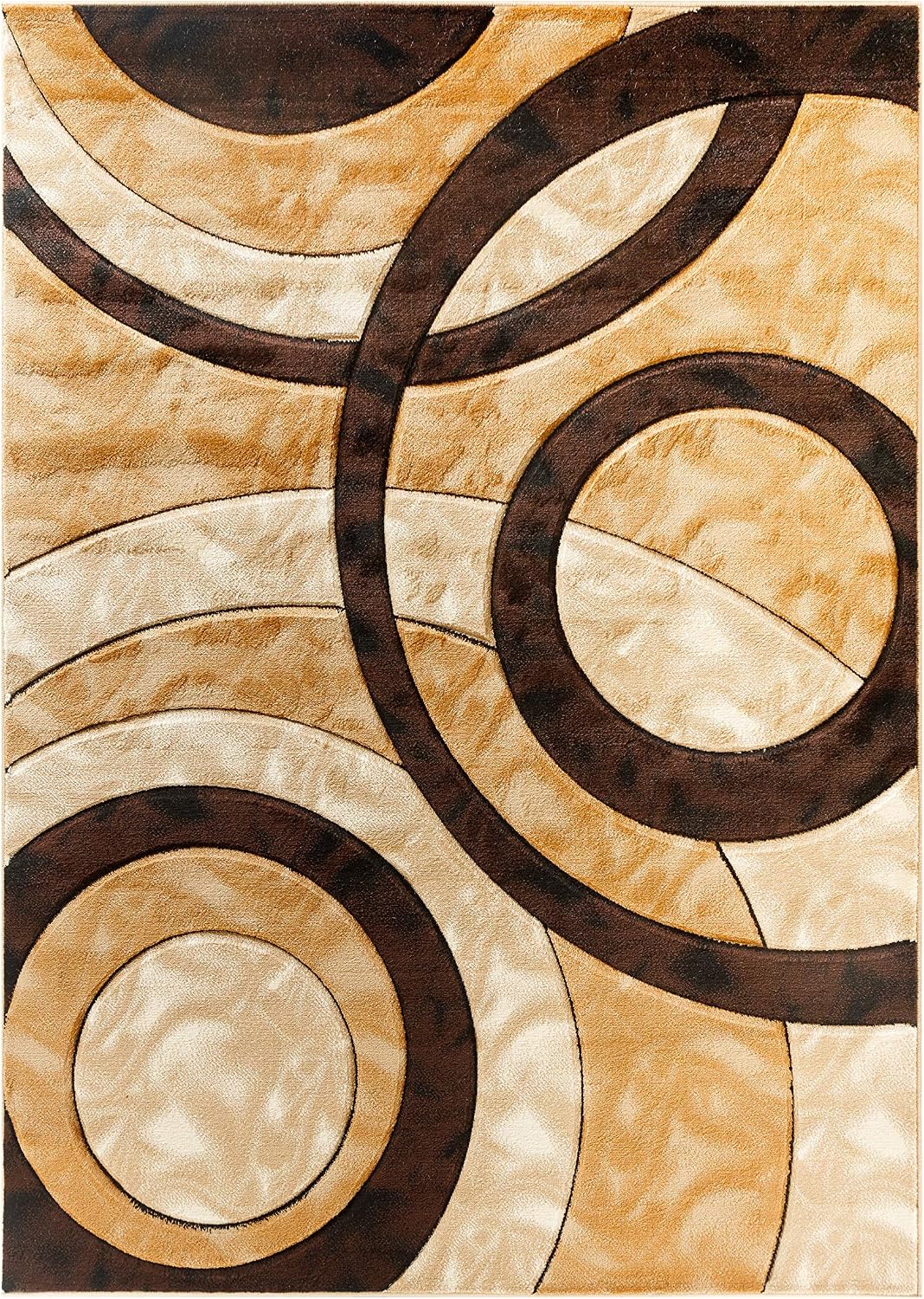 GLORY RUGS - Alfombra moderna de 5x7, círculos marrones, geometría,...