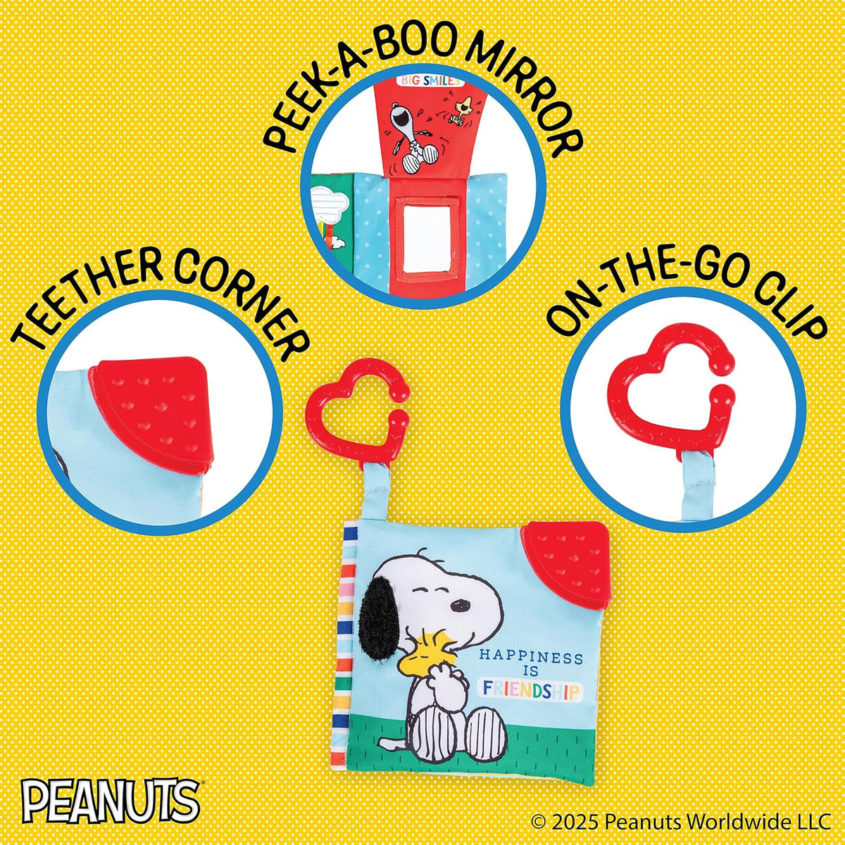 Kids Preferred Peanuts Snoopy Baby Stuff Fun Crinkle Book con clip...