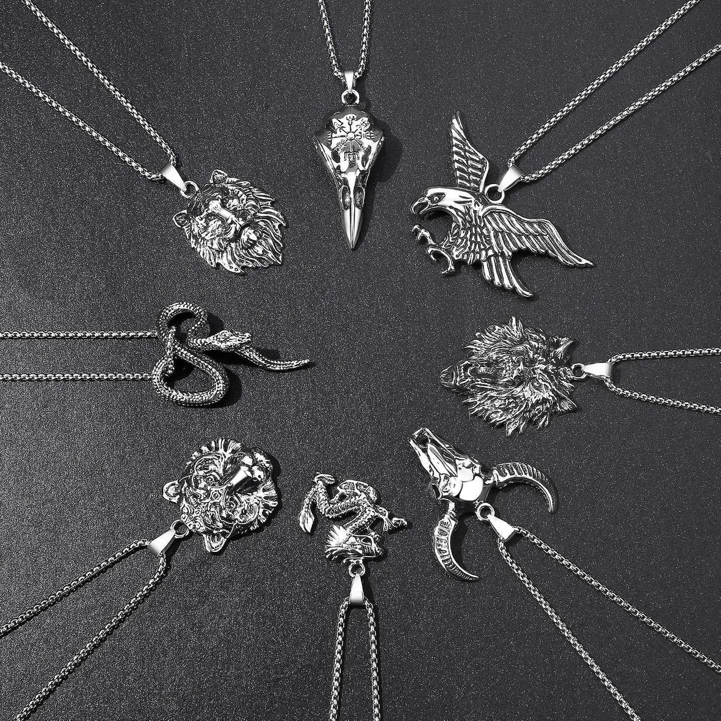 MAIBAOTA Juego de 8 collares para hombre, collar de acero inoxidabl...