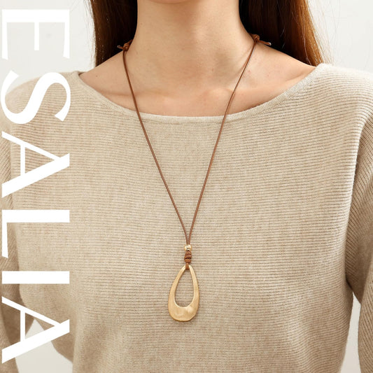 ESALIA Collar largo con colgante de lágrima clásico chapado en oro...