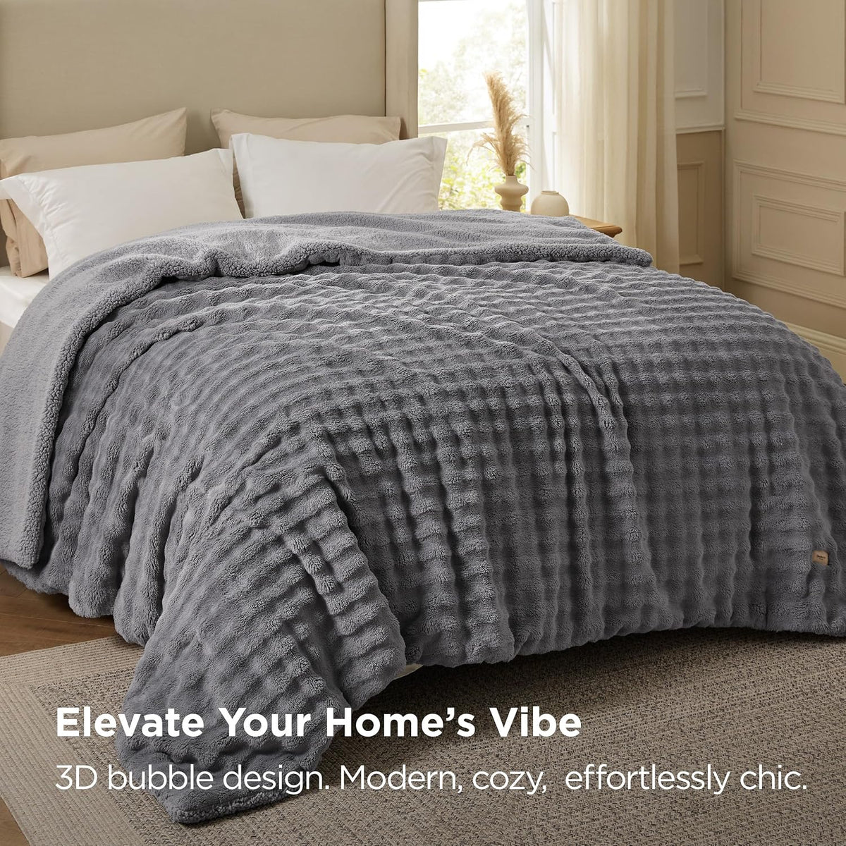 Bedsure - Manta Bubble Sherpa tamaño King para la cama - Manta de f...