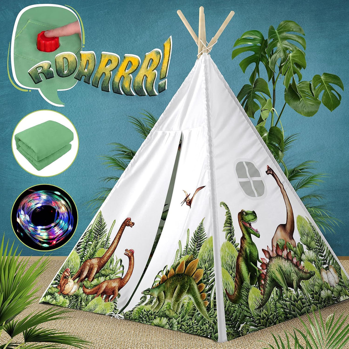 W&amp;O Dinosaur Discovery - Tipi con luces LED, botón de rugido y...
