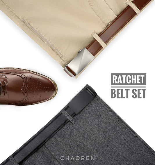 CHAOREN Cinturón de trinquete de cuero para hombre, 2 paquetes - Aj...