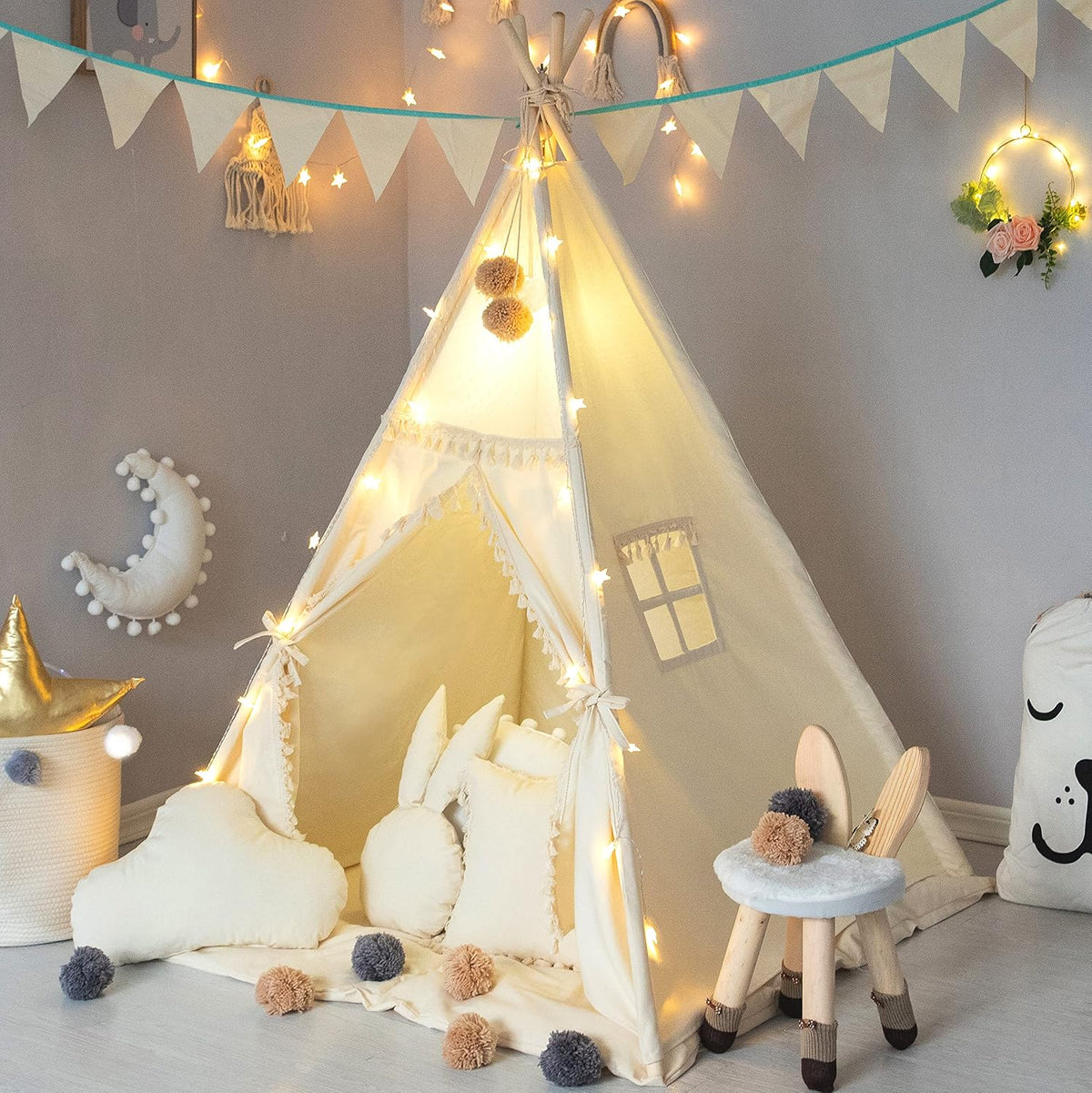 TreeBud Tienda de Campaña Tipi para Niños con Tapete Acolchado, Ban...