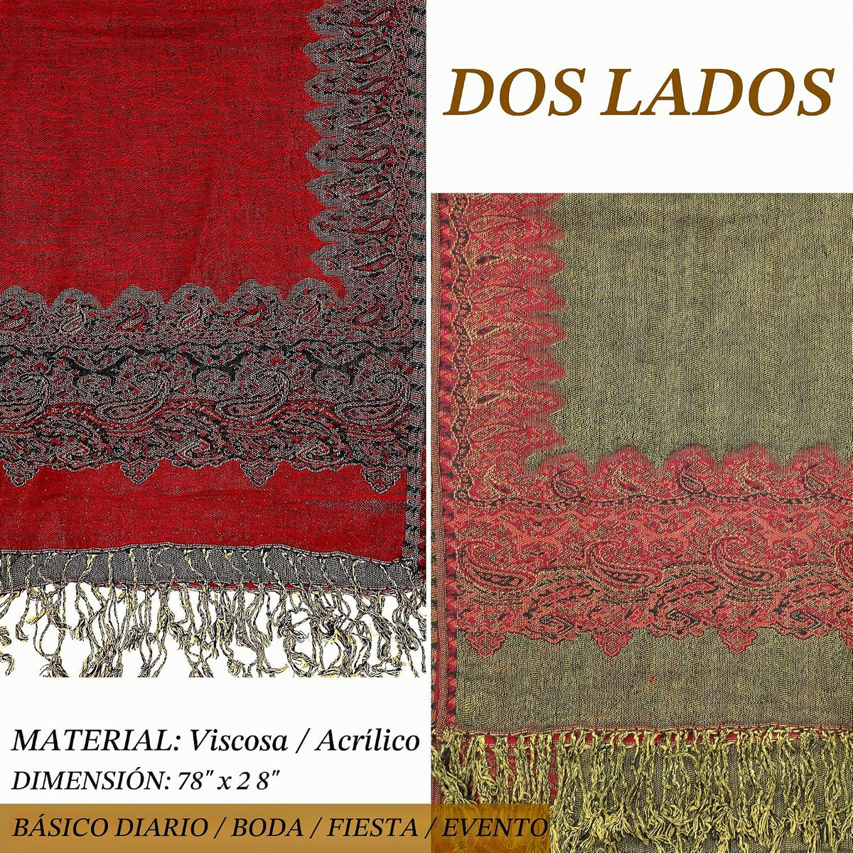Achillea - Bufanda pashmina de gran estampado paisley para mujer \u...
