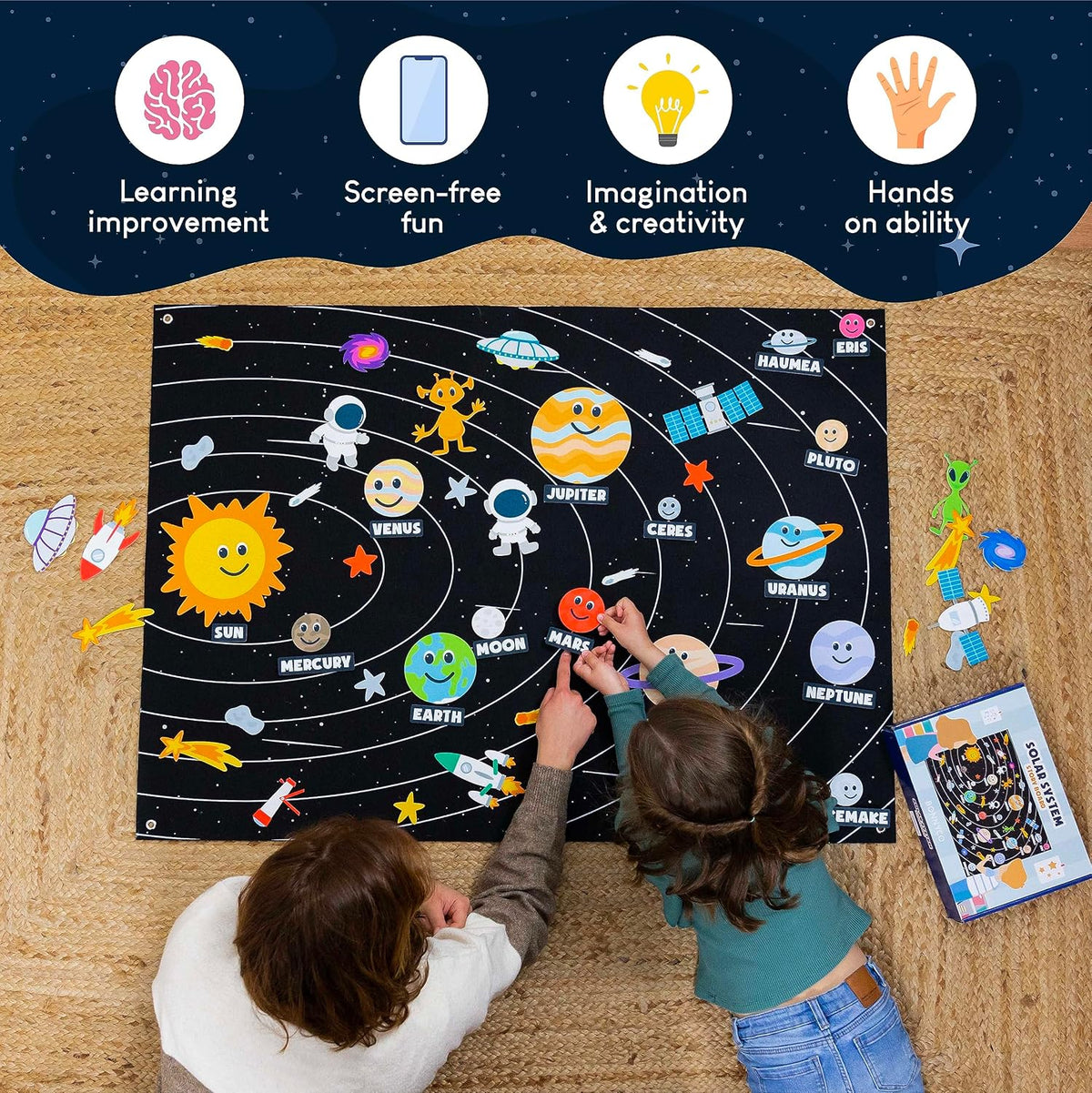 BONNYCO Sistema Solar para Niños Juguetes con 61 Figuras de Fieltro...