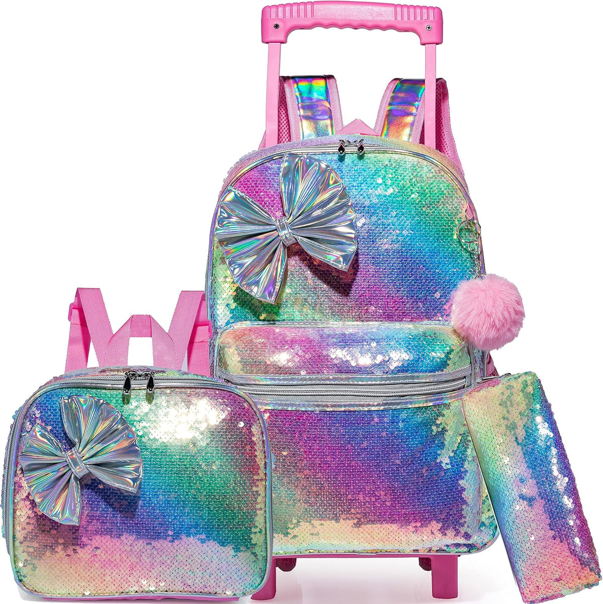Mochila con ruedas con lazo para niñas, mochilas enrollables con ru...